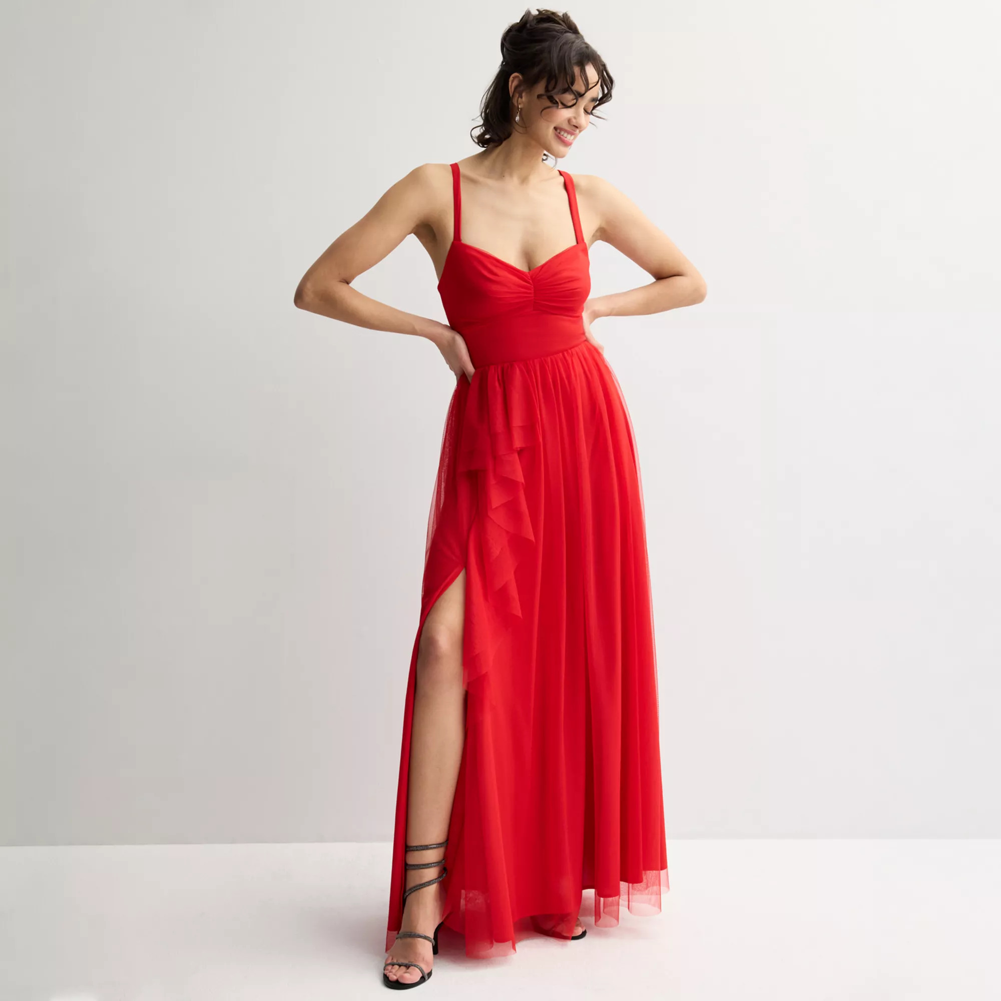 Juniors' Spilling Mesh Dress with Leg Slit | Kohl's