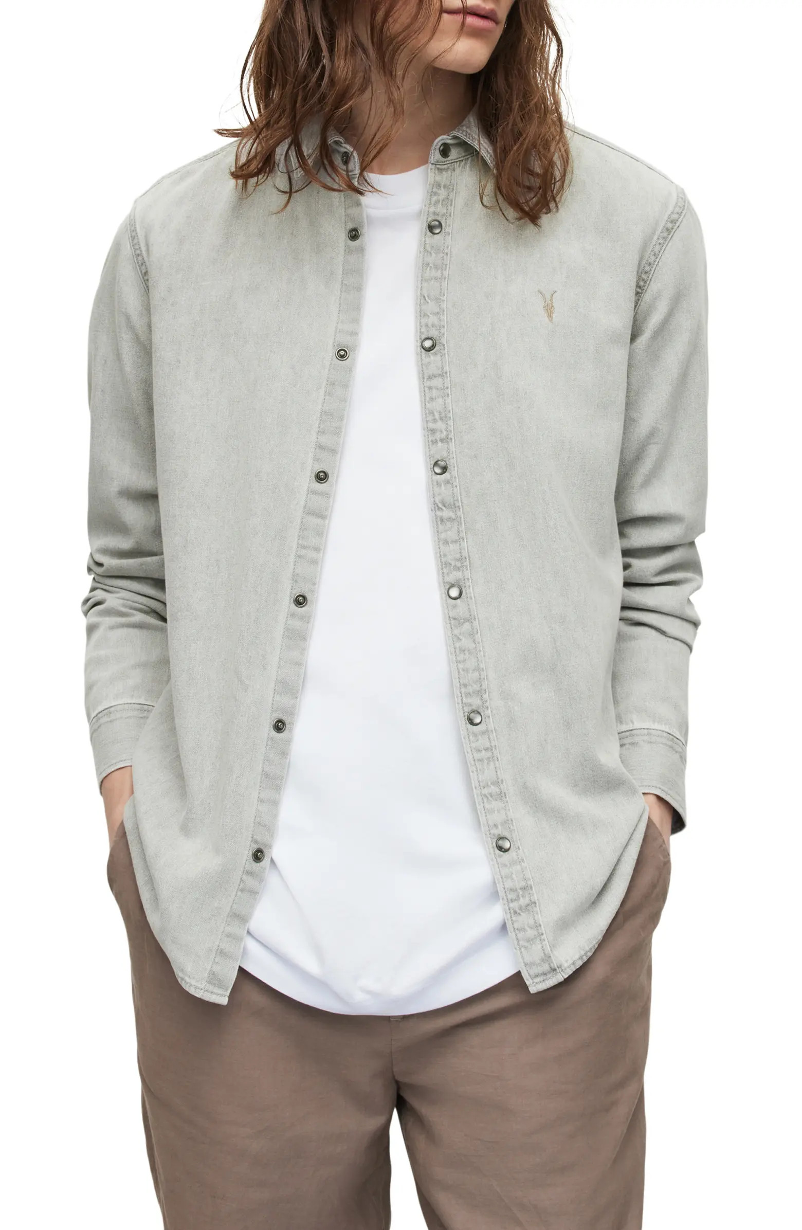 AllSaints Gleason Chambray Snap-Up Shirt | Nordstrom | Nordstrom