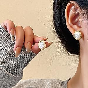Baroque Pearl Stud Earrings For Women 14k Gold Plated Irregular Pearl Earrings Chunky Big Pearl E... | Amazon (US)