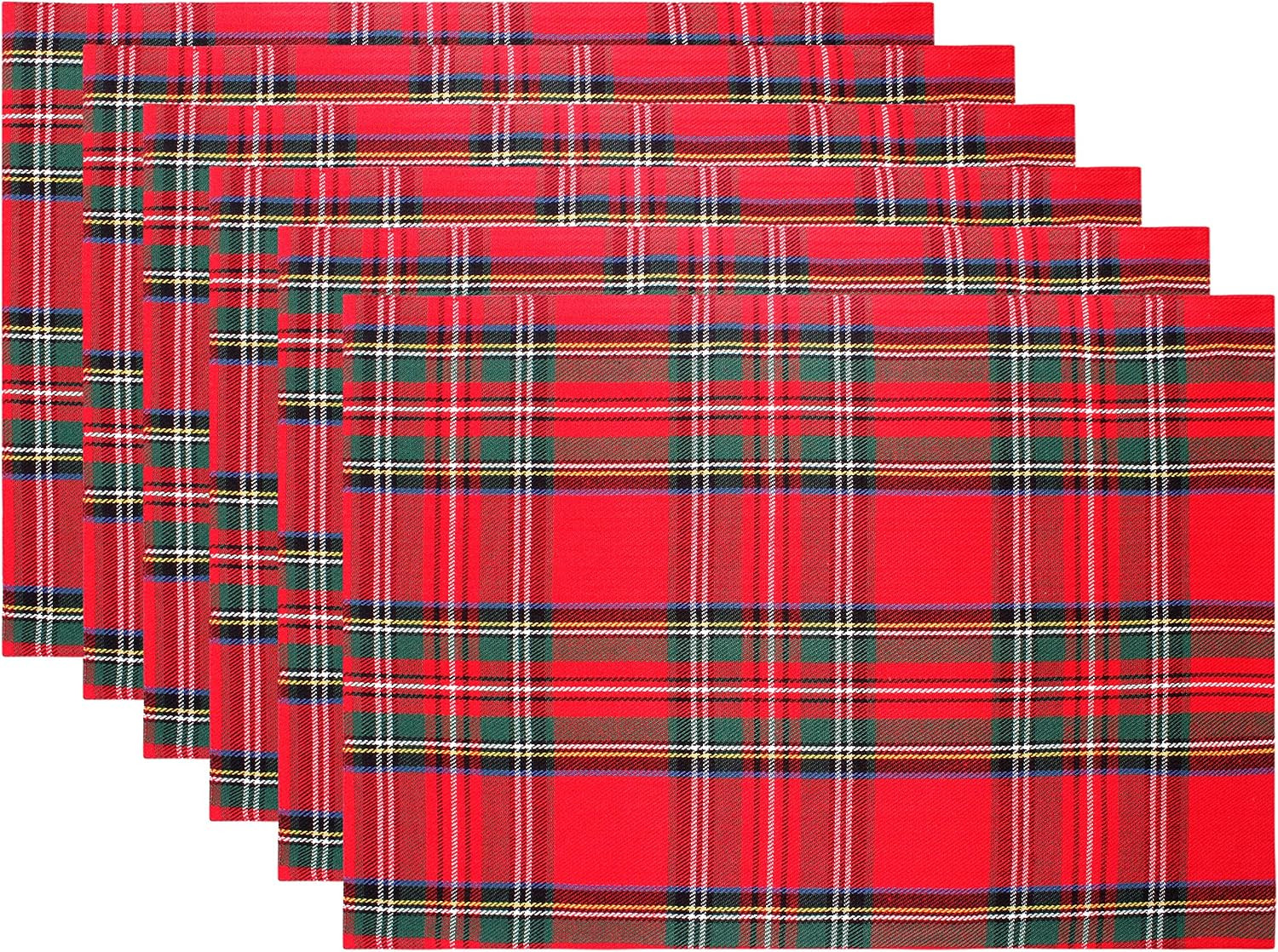 COTTON CRAFT Christmas Tartan Plaid Placemat - 6 Pack Cotton Reusable Mats | Amazon (US)