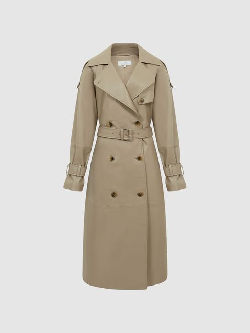 Reiss Taupe Maya Leather Trench Coat | Reiss (UK)