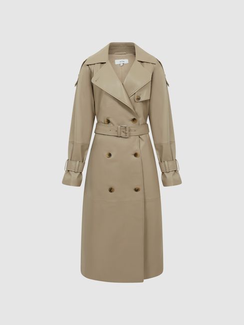 Reiss Taupe Maya Leather Trench Coat | Reiss (UK)