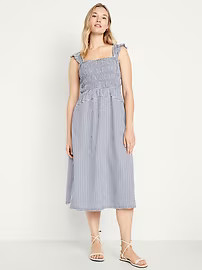 Fit & Flare Lightweight Smocked Midi Dress | Old Navy (US)