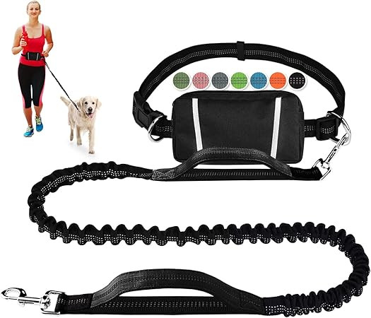 Hands Free Dog Leash, Waist Running Leash with Zipper, Walking Pouch for Medium Large Dogs, Dual ... | Amazon (US)