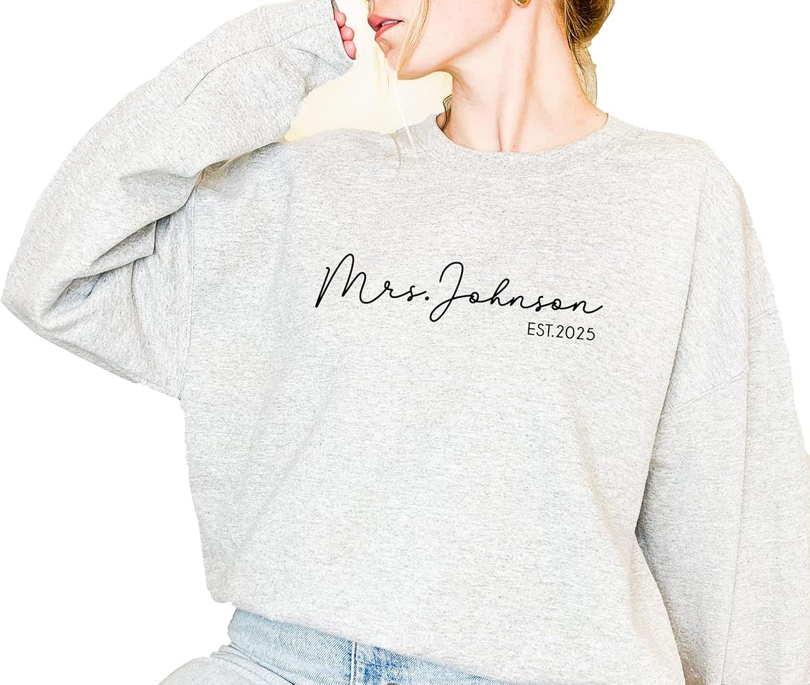 Mrs Sweatshirt - Custom Mrs Sweatshirt - New Mrs - Honeymoon Pajamas - Wedding Gift - Future Mrs.... | Amazon (US)
