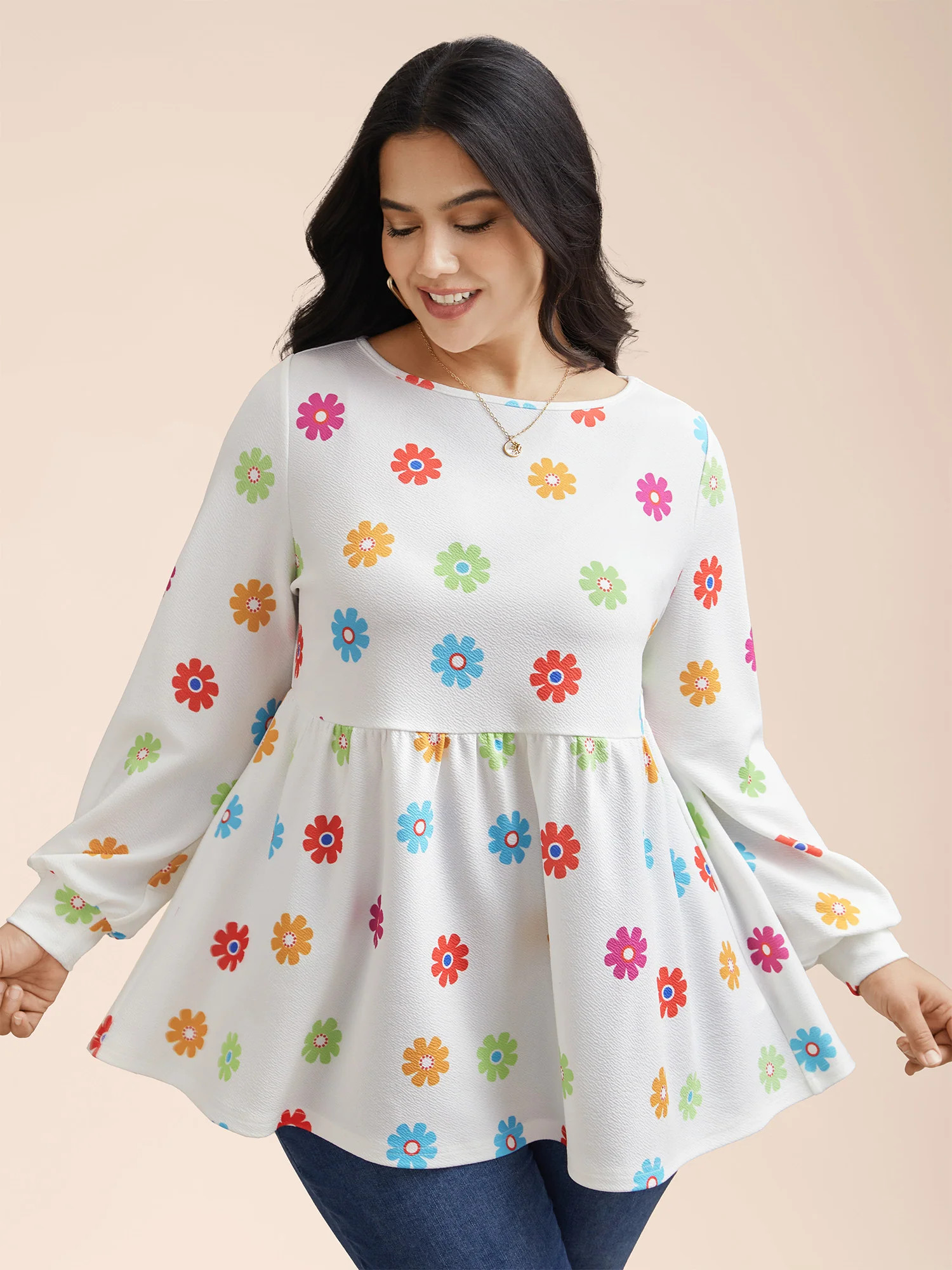 Multi-Color Floral Textured Stretchy Knit Top | Bloomchic