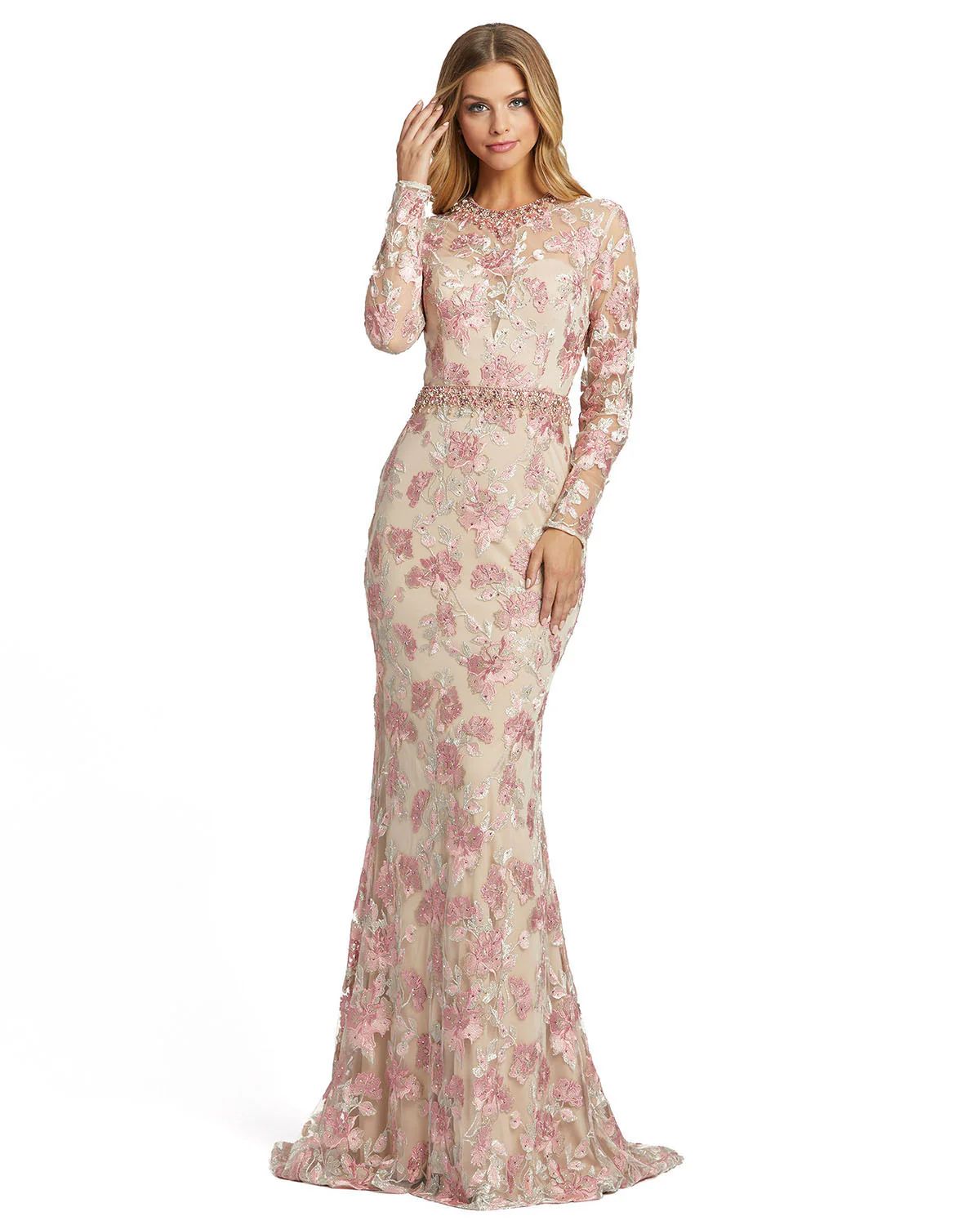 Floral Embroidered Illusion Long Sleeve Trumpet Gown | Mac Duggal