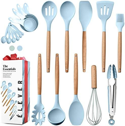 Kitchen Utensils Set - 20 Silicone Cooking Utensils for Non-stick Cookware. Wood Kitchen Utensils... | Amazon (US)