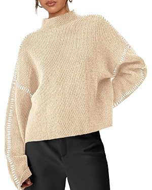 PRETTYGARDEN Women's Chunky Knit Sweaters 2026 Fall Long Sleeve Mock Neck Oversized Pullover Tops... | Amazon (US)