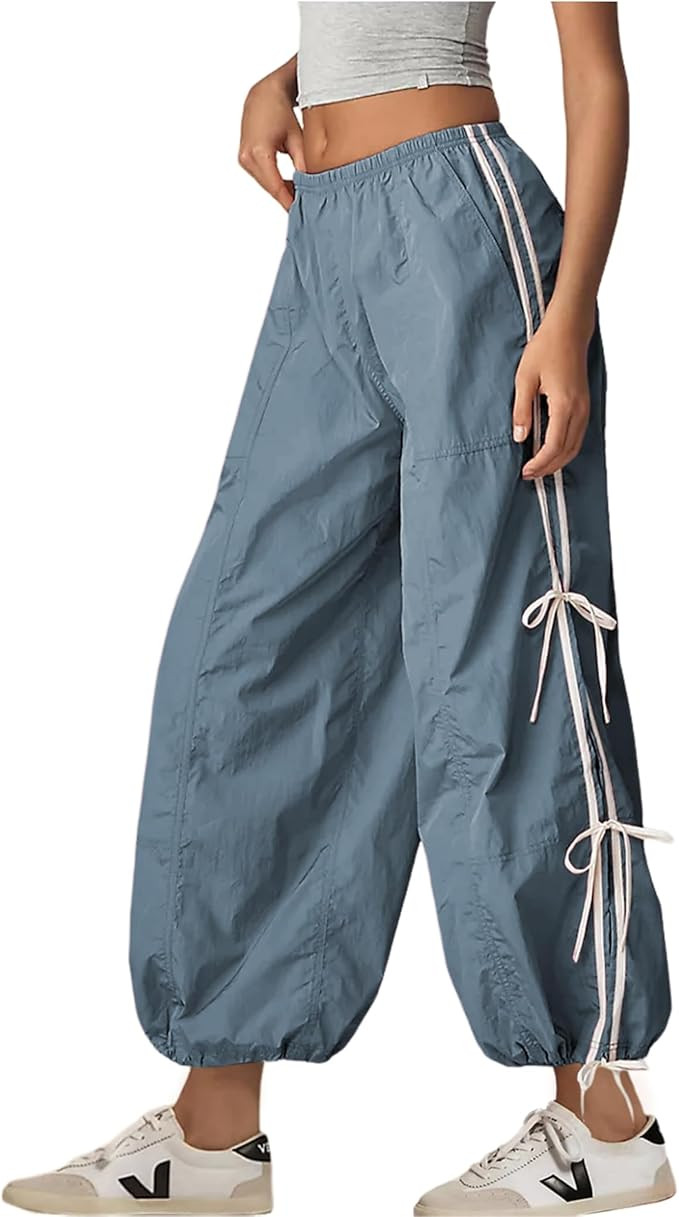 OPCAKM Women's Baggy Pants Elastic Waist Striped Track Sweatpants Parachute Pants | Amazon (US)