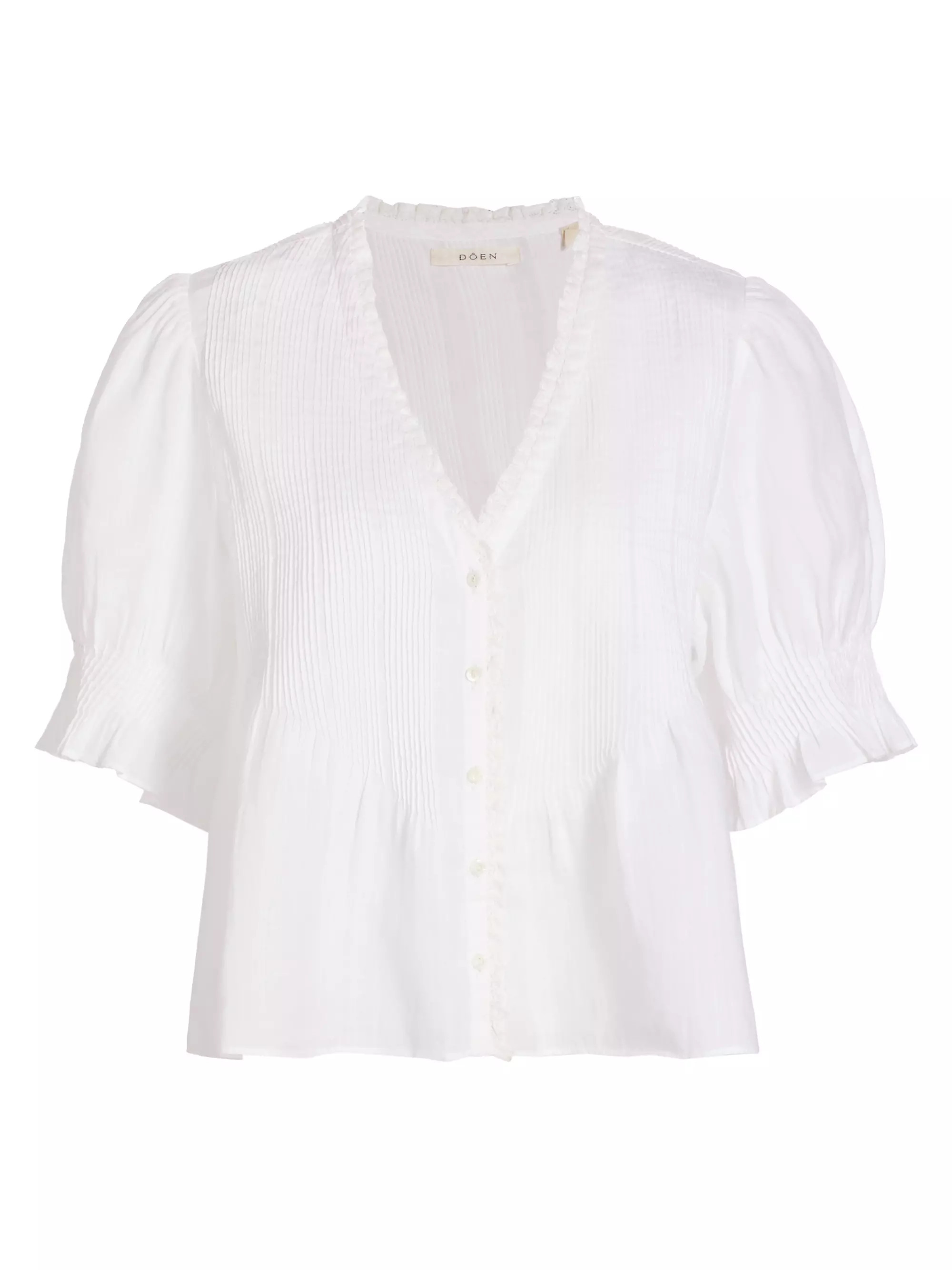 Shop DÔEN Karlie Pleated Lace-Trim Top | Saks Fifth Avenue | Saks Fifth Avenue