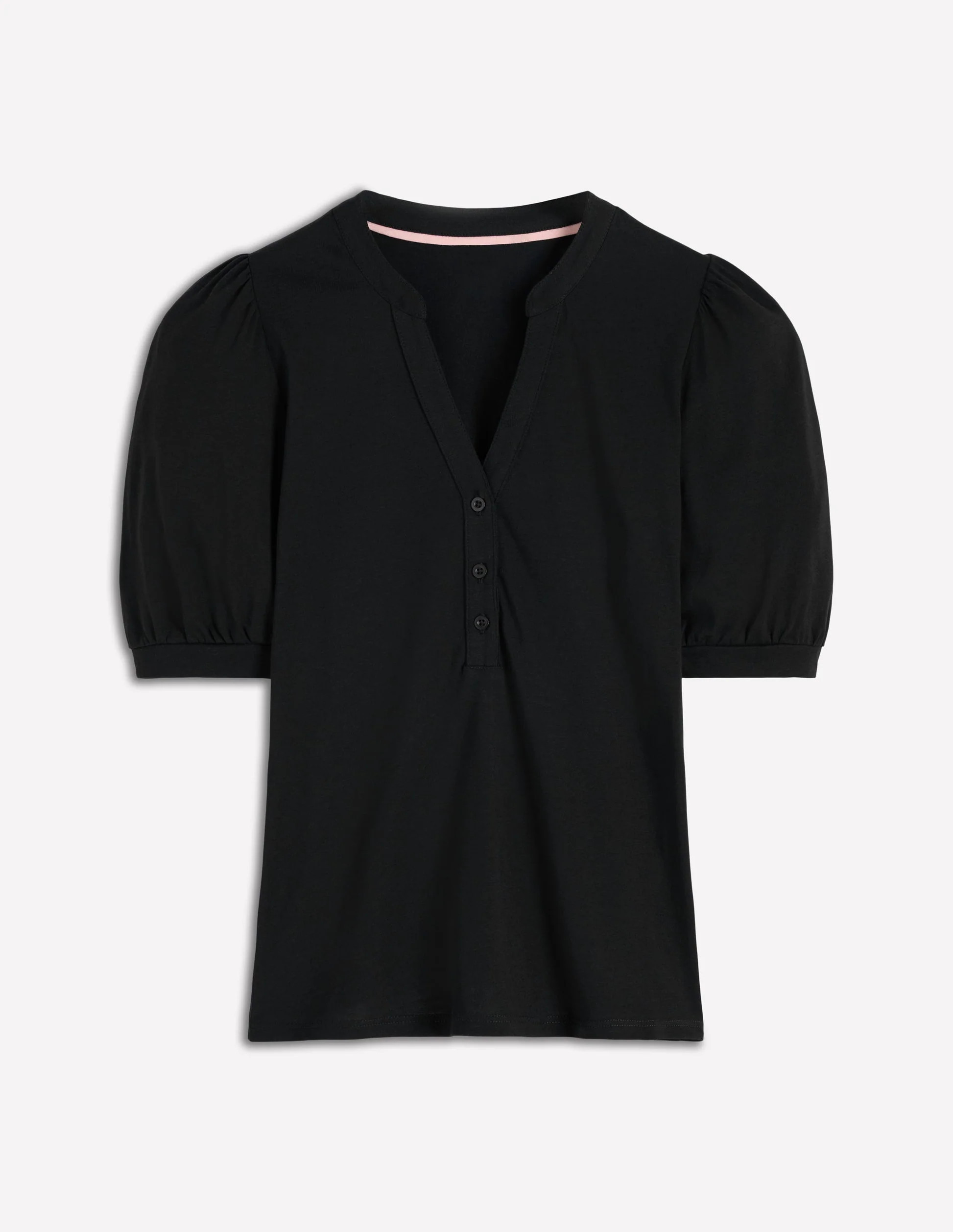 Short Sleeve Open Neck Henley-Black | Boden (US)