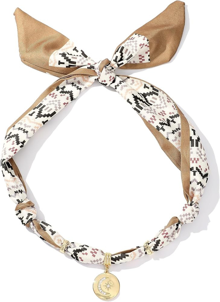 Scarf Necklace for Women Bandana Necklace with Gold Plated Pendant Heart,Cross,Moon, Fashion Jewelry Gifts | Amazon (US)