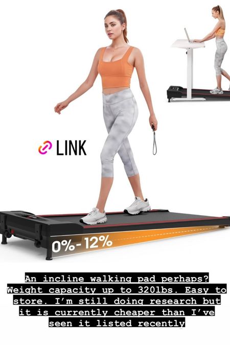 Walking pad with incline up to 12%
Weight capacity 320lbs. Easy to store 

#LTKfitness #LTKSeasonal #LTKActive
