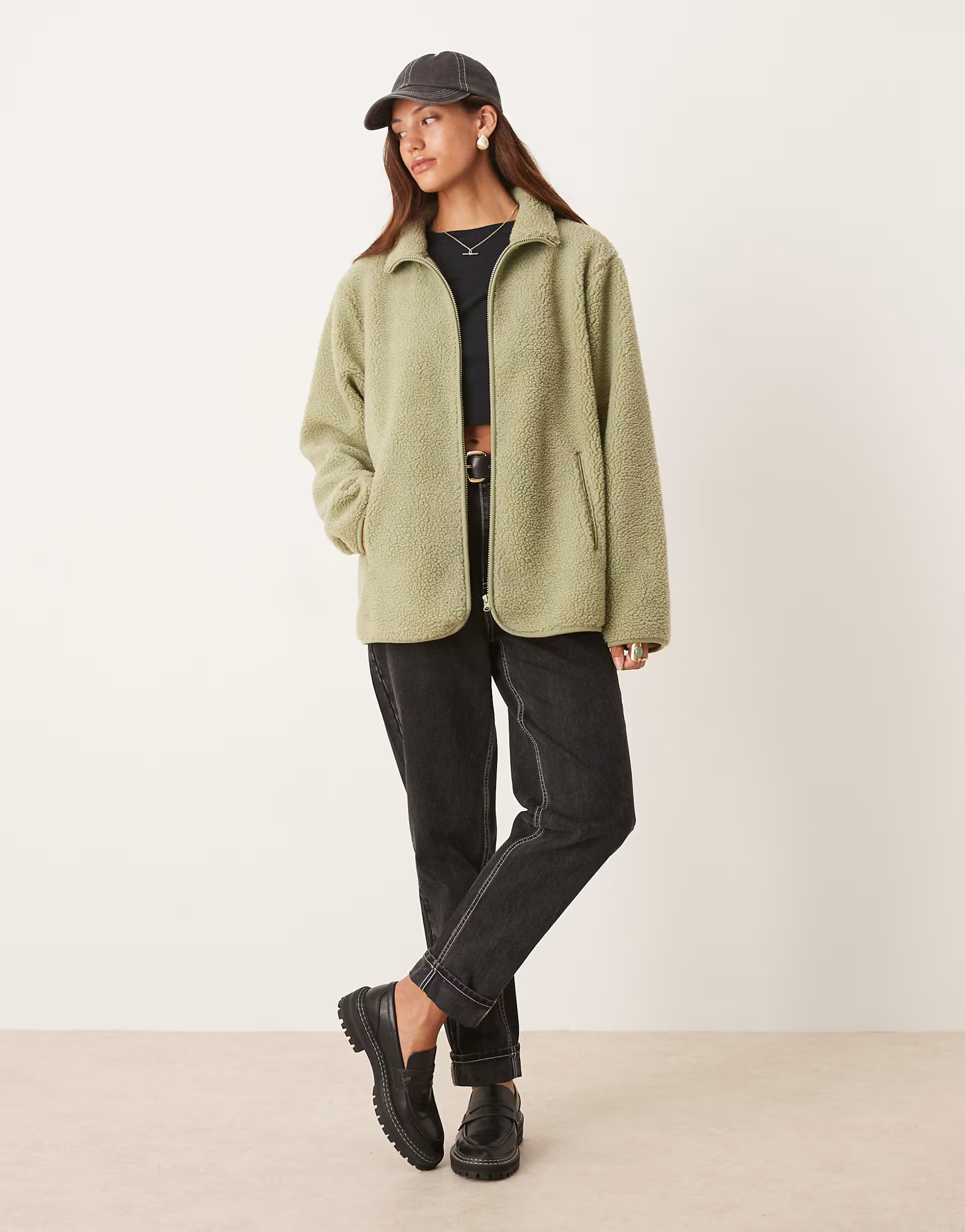 ASOS DESIGN borg zip through fleece in sage green | ASOS | ASOS (Global)