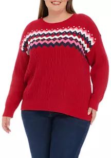 Plus Size Cable Knit Intarsia Pullover | Belk