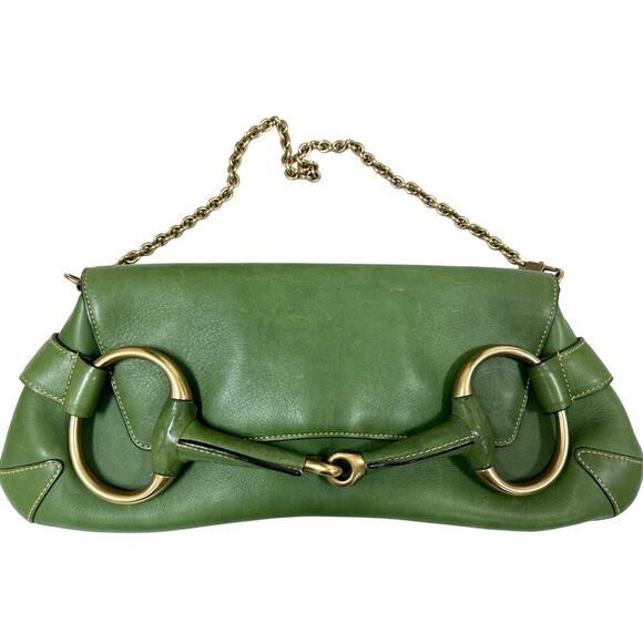 GUCCI TOM FORD LEATHER HORSEBIT CLUTCH BAG Green RARE Color Vintage | Poshmark
