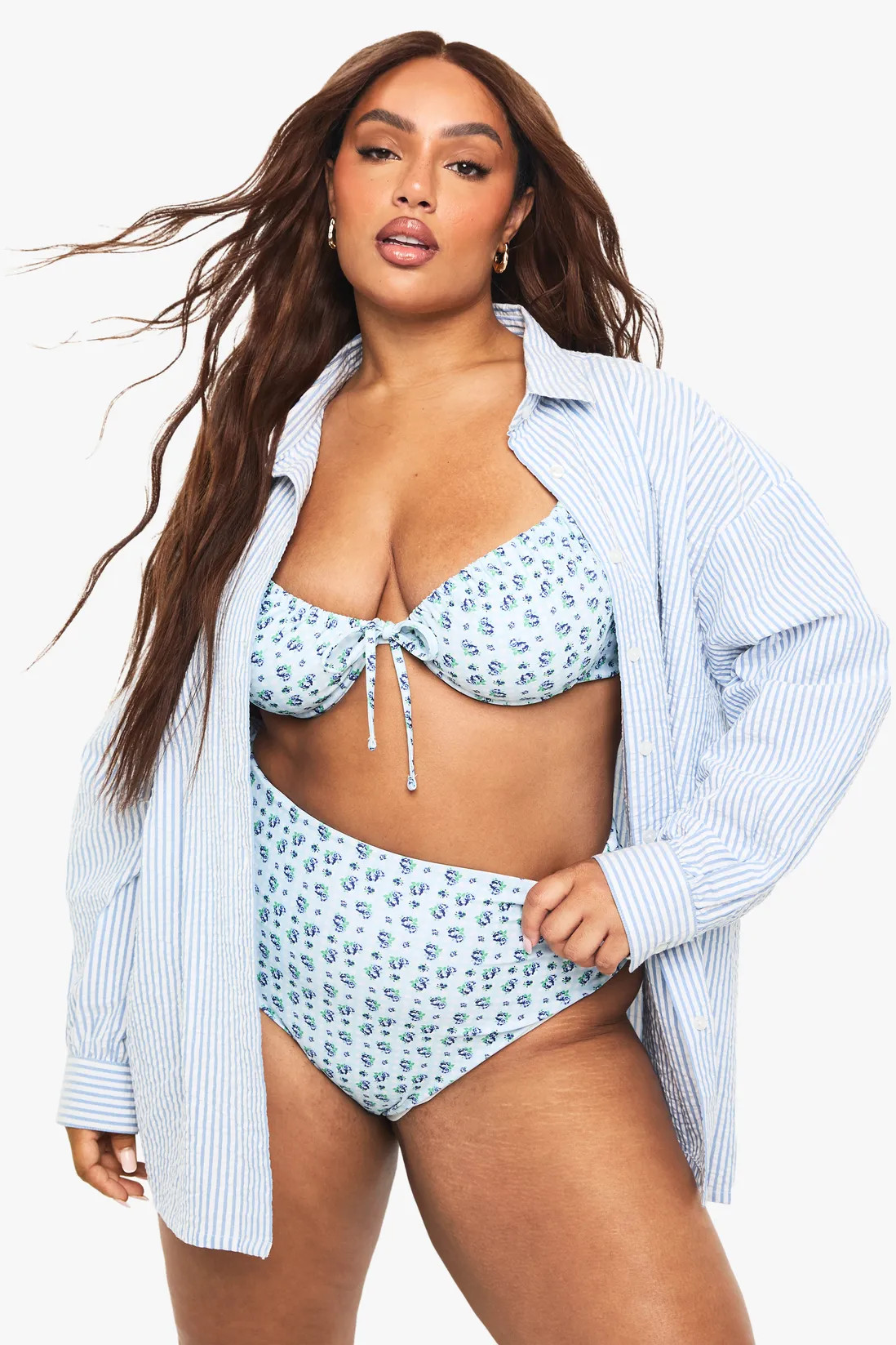 Plus Gingham Floral Print Underwired Bikini Top | boohoo (US & Canada)