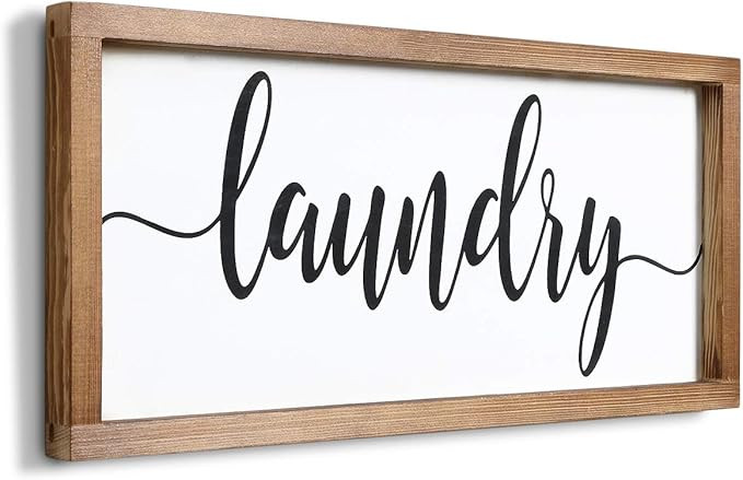 Mokof Laundry Sign, Farmhouse Laundry Wood Sign for Laundry Room Wall Decor (Frame, 17'' X 8'') | Amazon (US)