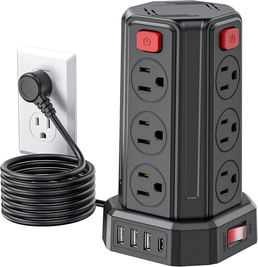 Power Strip Surge Protector, 6.5 Ft Extension Cord with 12 AC Multiple Outlets 4 USB (1 USB C), S... | Amazon (US)