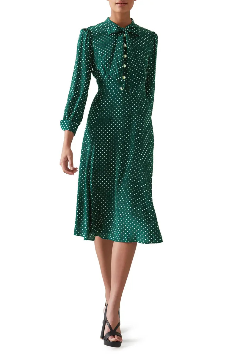 LK Bennett Mortimer Polka Dot Long Sleeve Silk Dress | Nordstrom | Nordstrom