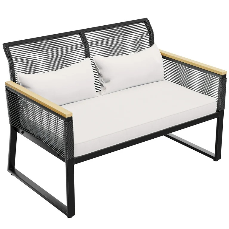 Dextrus Patio Furniture Wicker Outdoor Loveseat Couch Rattan with Cushion, Black | Walmart (US)