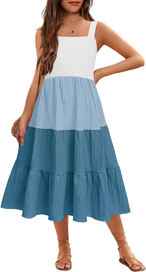 Arshiner Girl's Sundresses Summer Boho Strap Tiered Cami Maxi Dresses with Pockets | Amazon (US)