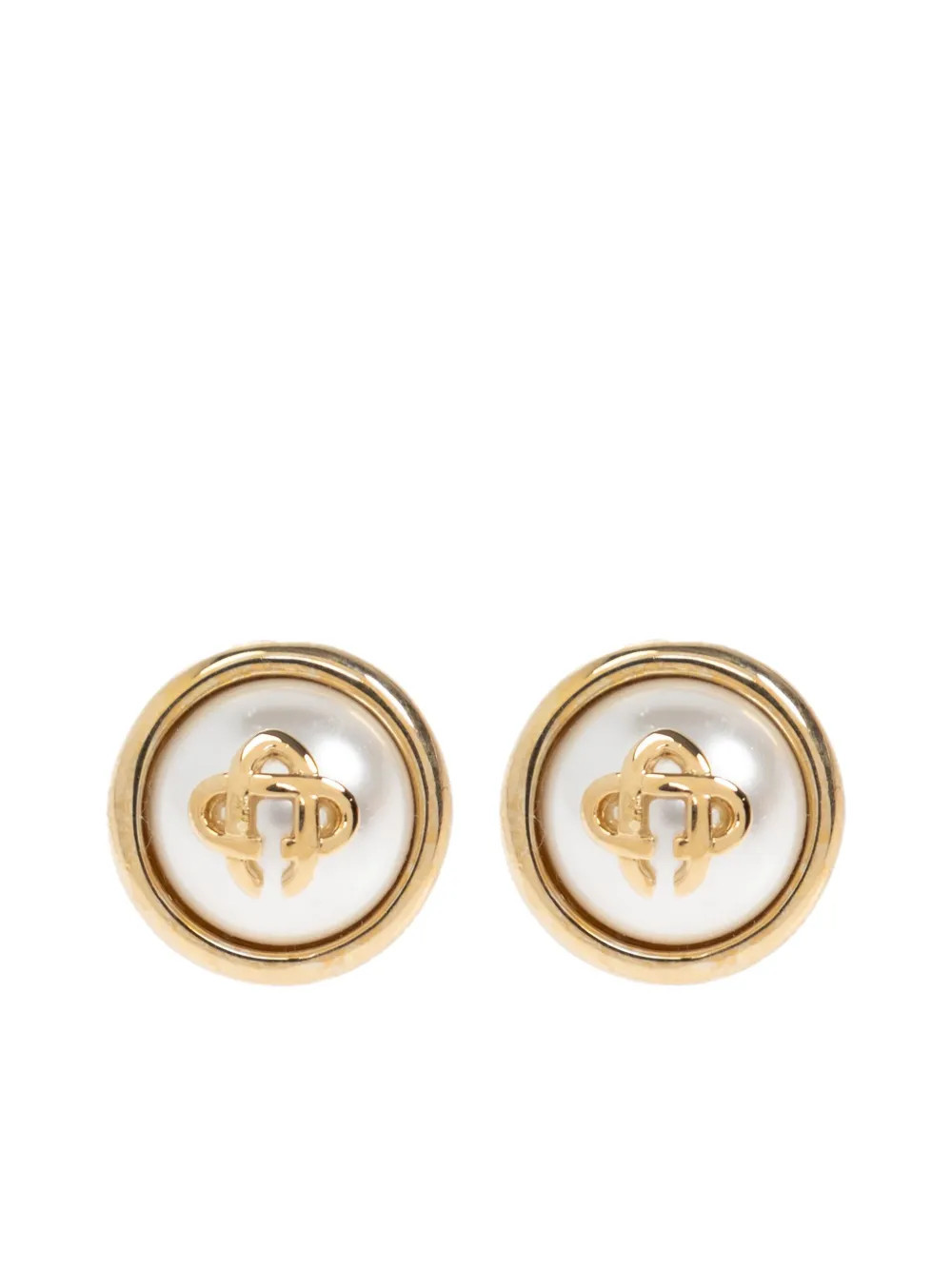 Casablanca pearl logo earrings - Gold | Farfetch Global