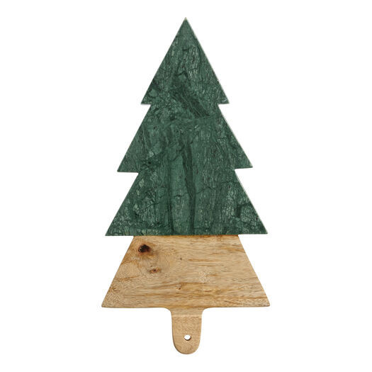 Green Marble and Wood Christmas Tree Shaped Serving Board by World Market | World Market