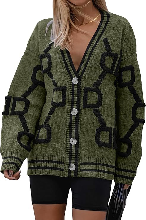 PRETTYGARDEN Women's Fall Chunky Knit Cardigan Sweaters Casual Open Front Button Up Winter Coats ... | Amazon (US)