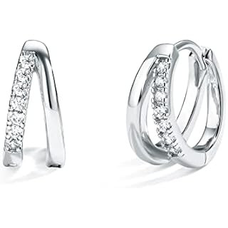 PAVOI 14K Gold Plated Sterling Silver Split Hoop Huggie Earrings in Rose Gold, White Gold and Yel... | Amazon (US)