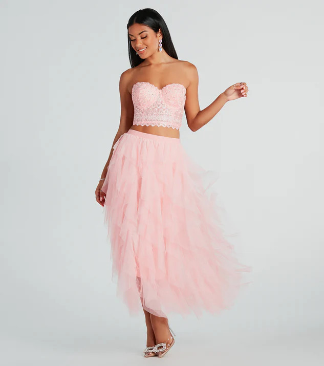 A Little Drama Ruffled Tulle Midi Skirt | Windsor Stores