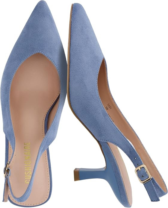 CUSHIONAIRE Saby Slingback Kitten Heels for Women, Pointed Toe Pumps with Adjustable Ankle Strap ... | Amazon (US)