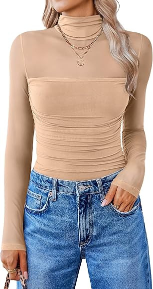 Avidlove Women Long Sleeve Bodysuit Turtle Neck Shapewear Body Suit Mesh One Piece Leotard Shirt ... | Amazon (CA)