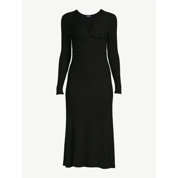 Scoop Women's Midi Sweater Dress with Twist Neck - Walmart.com | Walmart (US)