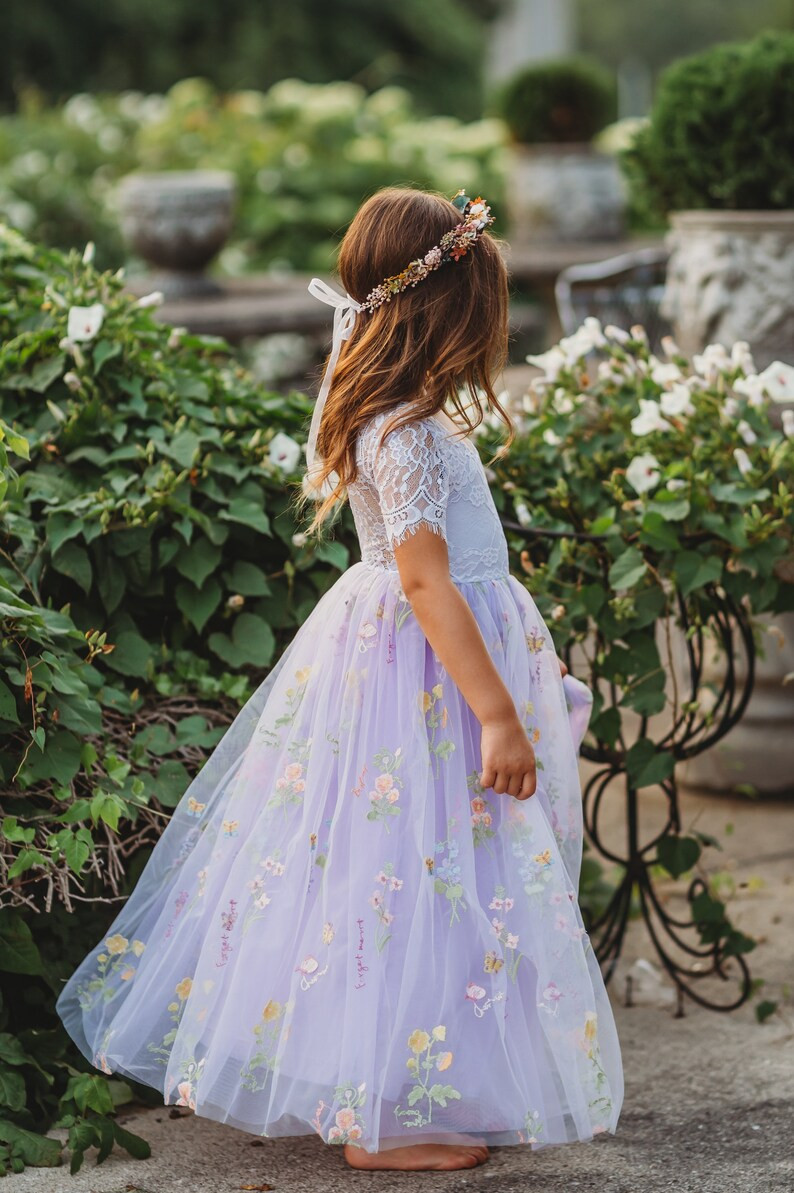 Sage Green Floral Embroidered Tulle Flower Girl Dress, Easter Girls Dress, Spring Flower Girl Dre... | Etsy (US)