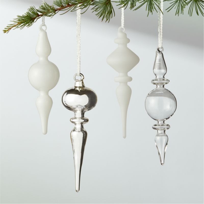 Metallic White Teardrop Christmas Tree Ornaments Set of 4 + Reviews | CB2 | CB2