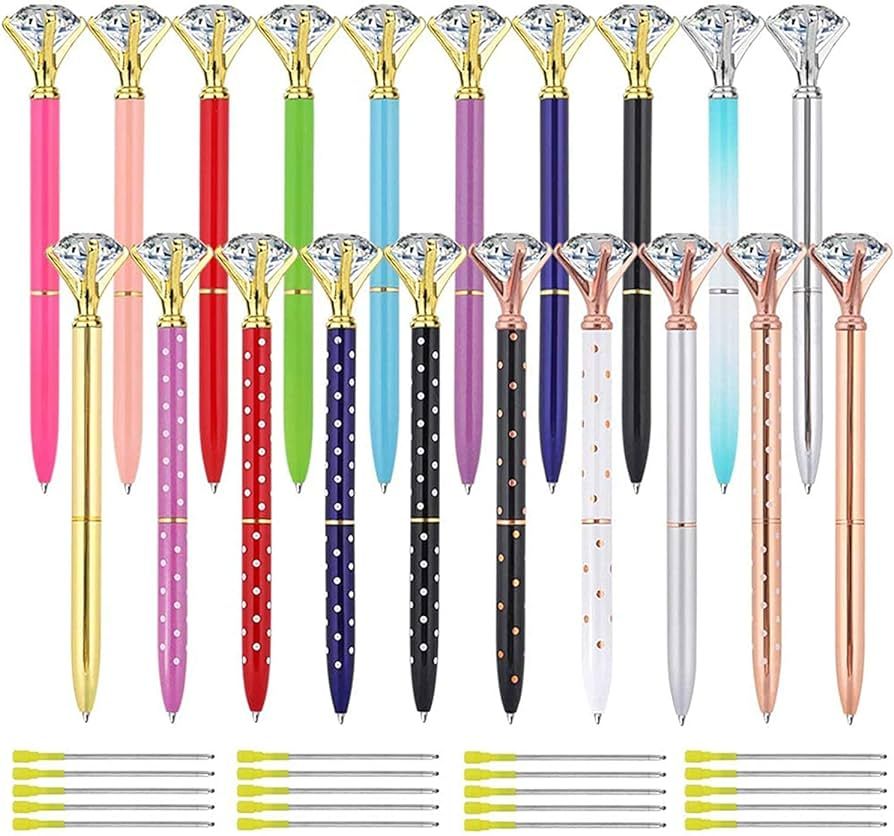 COCOBOO 20pcs Diamond Pens Cute Ballpoint Pens Retractable Metal Crystal Pens with 20pcs Replacem... | Amazon (US)