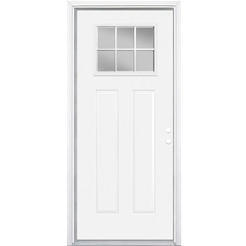 Masonite 36-in x 80-in x 6-9/16-in Steel Craftsman Left-hand inswing Primed Prehung Front Door with Brickmould Insulating core with Grilles in White | Lowe's