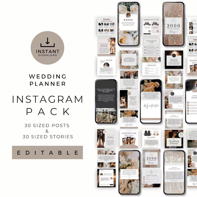 Instagram Wedding Planner, Social Media Posts and Stories for Wedding Coordinator, Instant Downlo... | Etsy (US)