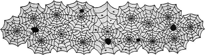 DII Black Lace Overlay Tabletop Collection Gothic Halloween Decor, Table Runner, 18x72, Spider We... | Amazon (US)