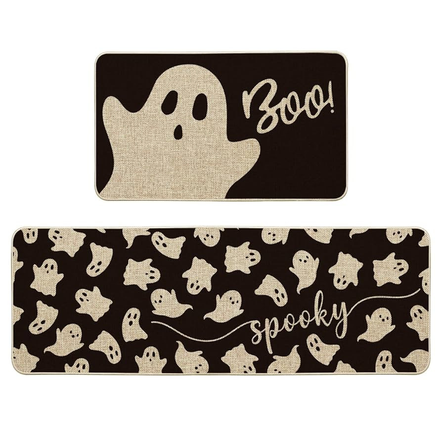 Artoid Mode Spooky Ghosts Boo Halloween Kitchen Mats Set of 2, Black Home Decor Low-Profile Kitch... | Amazon (US)