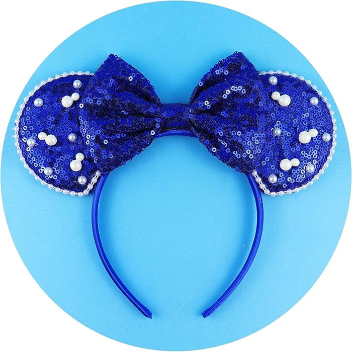 Mouse Ears Headband with Pearl, Navy Sequins Mouse Ears Headbands for Halloween Costume, Princess... | Amazon (US)