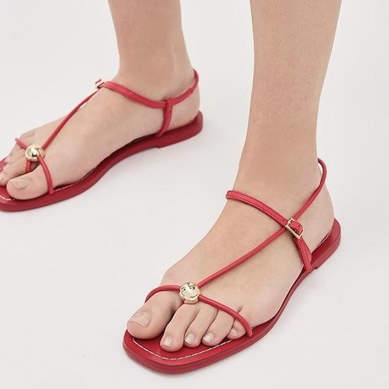 Loeffler Randall Women's Sandals - Red/Gold - US 10 | Depop US