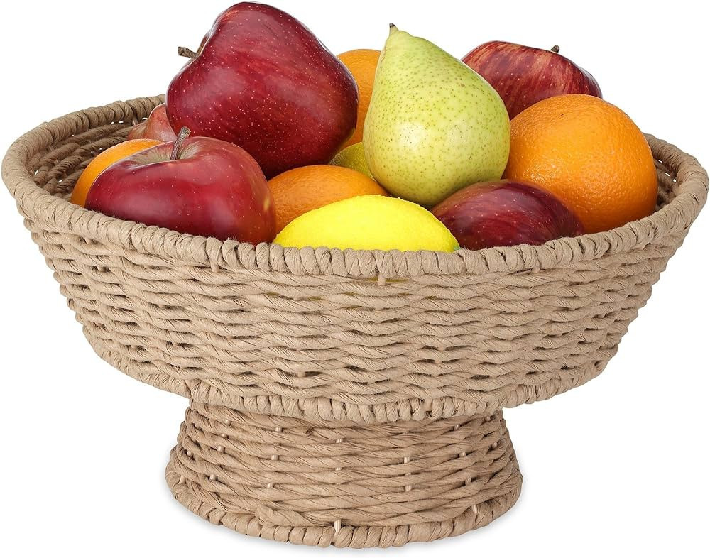 Folkulture Fruit Bowl or Decorative Pedestal Bowl for Table Centerpiece, 12" Woven Fruit Bowl for... | Amazon (US)