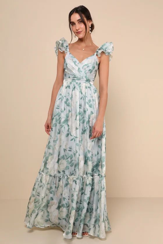 Soiree Perfection Light Blue Floral Ruffled Tiered Maxi Dress | Lulus