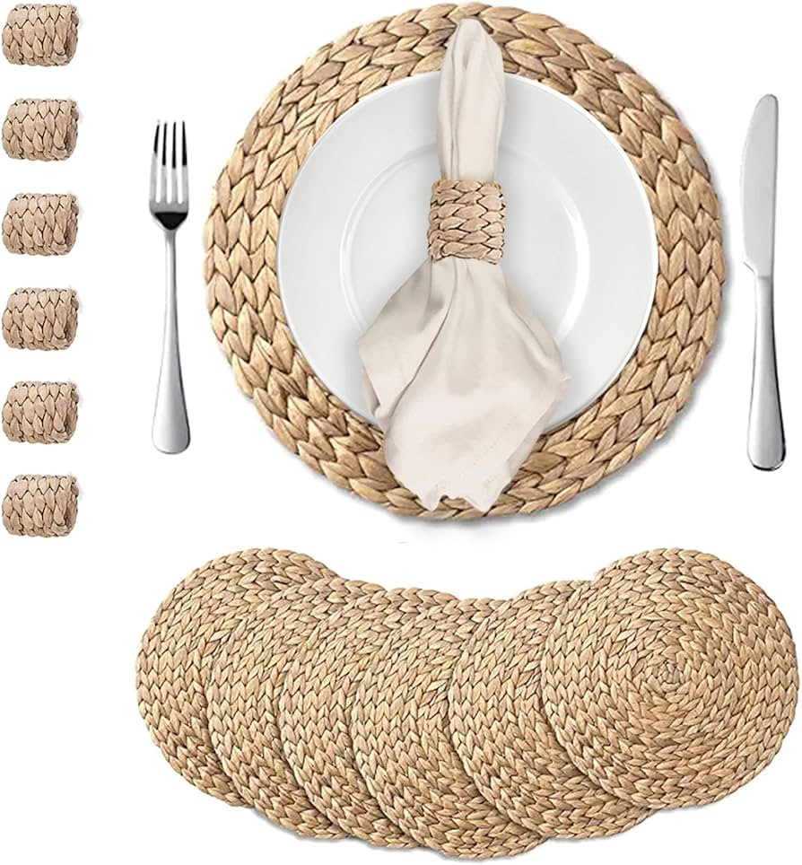 6 Placemats, 13.8” Placemats Set of 6, Place Mats with Napkin Rings, Round Placemats, Table Mat... | Amazon (US)