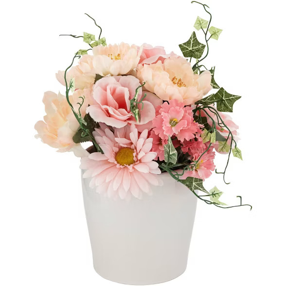 Dahlia Studios Potted Faux Artificial Flowers Realistic Pink Daisy Peach Hydrangea Rose Peony in ... | Target