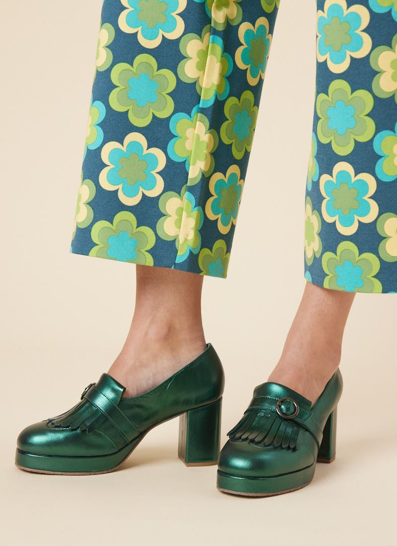 Toulouse Metallic Leather Platform Loafers - Green | Joanie