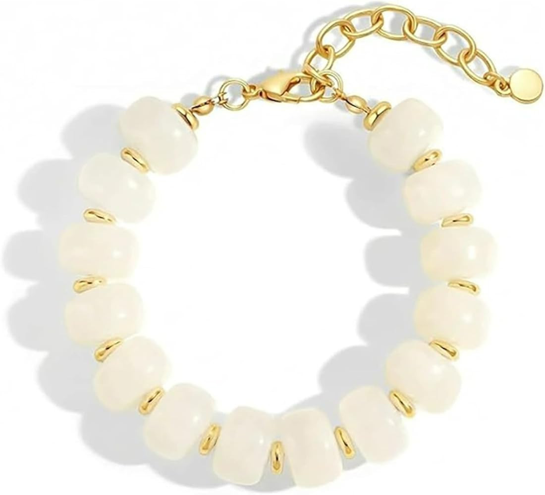 Amazon.com: NORLSO Colorful Beaded Bracelet for Women Boho Stone Beads Bracelet Chunky Beaded Link Bracelet Summer Beach Jewelry Gift (White): Clothing, Shoes & Jewelry | Amazon (US)